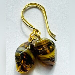 Olive Green Glass with embedded swirls Swirl Earrings - one of a kind
